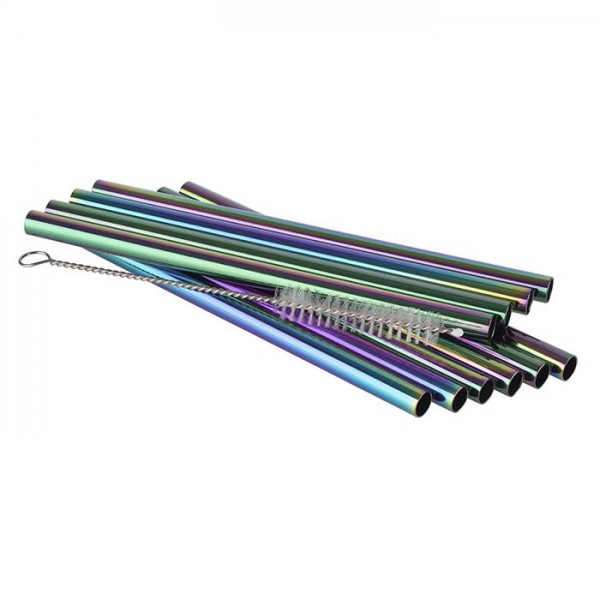Metal Straw Rainbow 150*8 mm 10 straws + brush