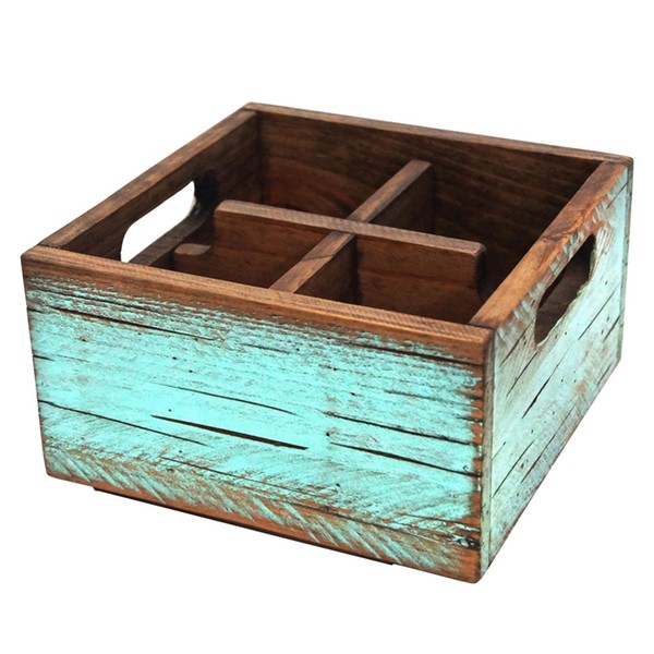 APS small wooden box, aged turquoise