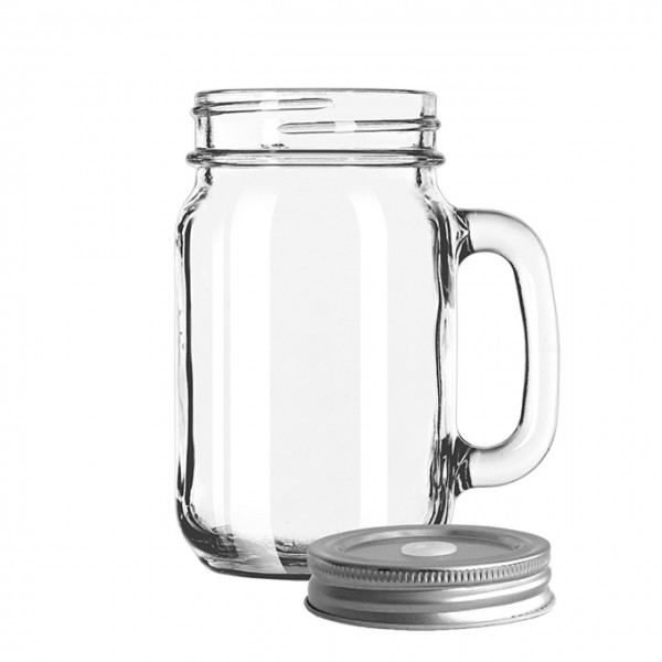 Drinking Jar with handle & Silver lid with hole 473ml 24/box