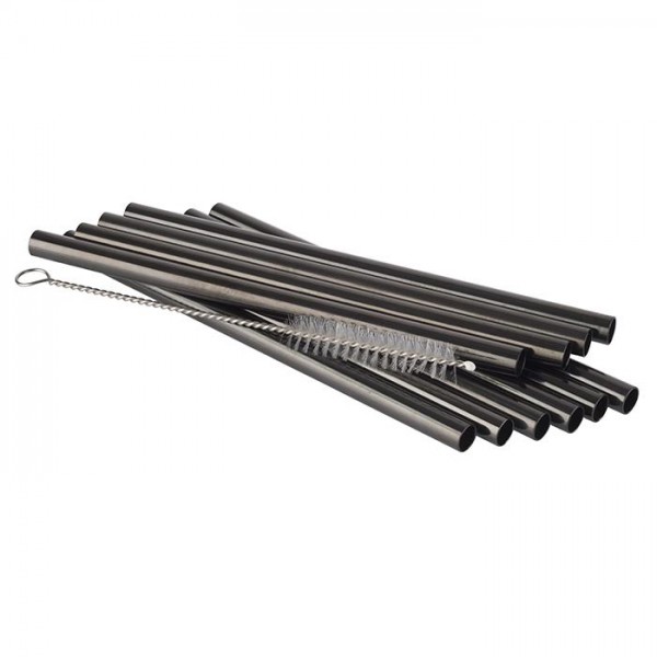 Metal Straw Gunmetal 150*8 mm 10 straws + brush